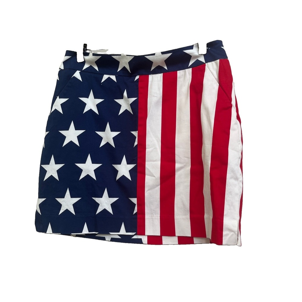 Loudmouth Golf Skort American Flag Stars Stripes Women Size 6 Cotton Skirt
